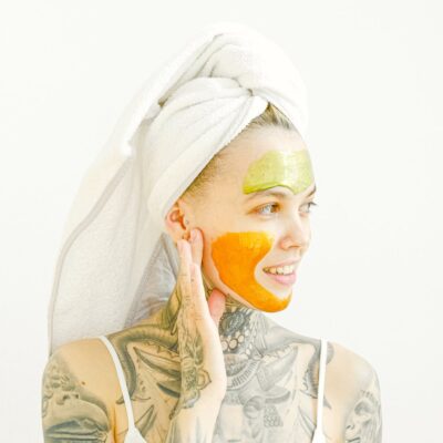 Young woman with mask on face